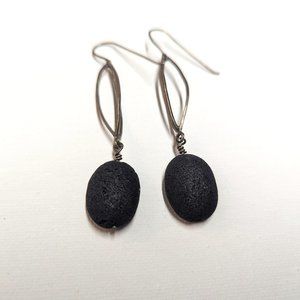 Hand Made Lava Stone Metal Dangle Earrings